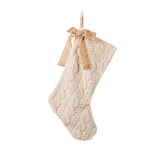 Glitzhome 21L Milk Coffee Twisted Faux Marten Fur Christmas Stocking with Bow | 21 x 11 x 0.75 | Michaels