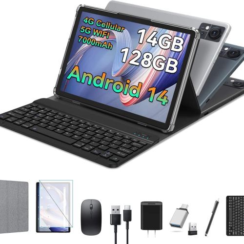 Qukenk – Tablet 2026 Upgraded, Android 14 Tablet, 128GB ROM + 16GB (8+8 Expand) RAM Large Storage, Tablets Octa-Core Processor – Gray