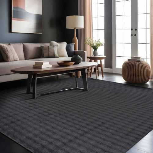 Aurora ft. x ft. Grey Non-Slip Rubber Back Washable Polyester Checker Indoor Rug