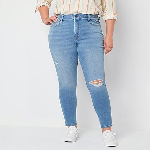 A.N.A Womens Plus High Rise Ripped Stretch Fabric Skinny Fit Jegging Jean, 26w, Blue