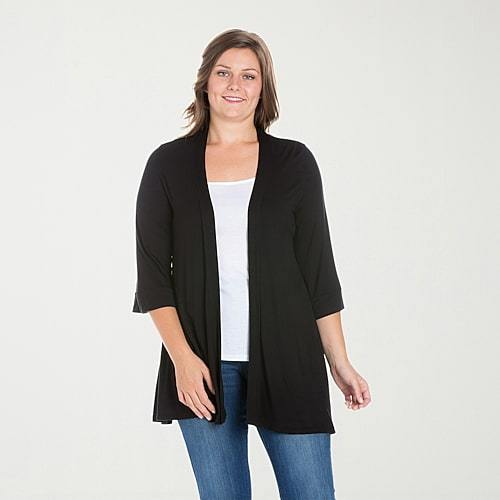 24seven Comfort Apparel Womens Elbow Sleeve Open Front Plus Cardigan