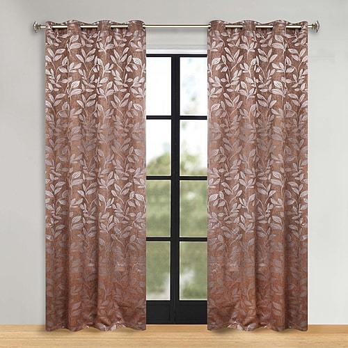 SUPERIOR Leaves Grommet Top Energy Saving Room Darkening Set of 2 Curtain Panel, One