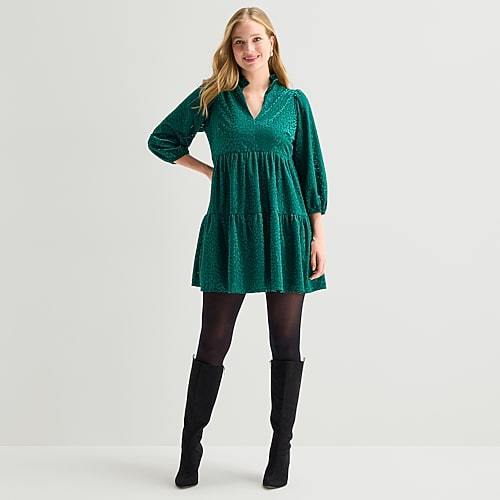Melonie T Womens V Neck 3/4 Sleeve Animal Shift Dress, Petite