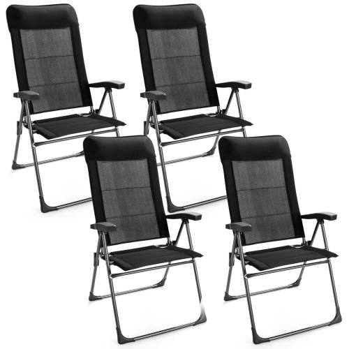 Gymax – 4PCS Patio Folding Dining Chairs Portable Camping Headrest Adjust – Black
