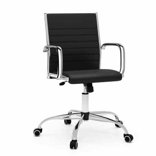 Gymax – Office Chair Height Adjustable Conference Room Chair w/ Rocking Backrest Armrests Swivel Seat & Wheels – Black
