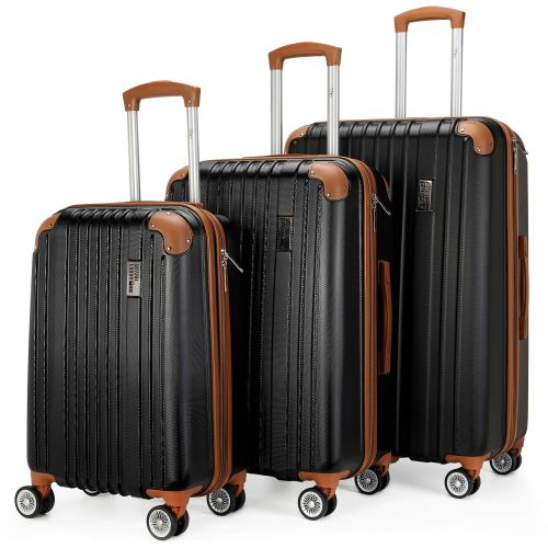 Miami Carry On – Collins 3 Piece Expandable Retro Spinner Luggage Set – Black