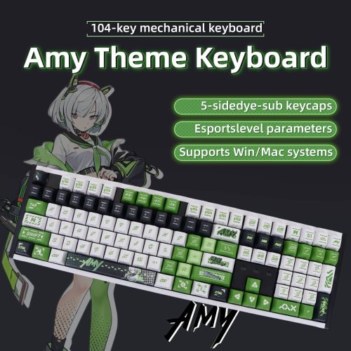 Loheer – Amy Theme 104-Key Mechanical Keyboard, Full-Size Wired USB-C, 17 ARGB, CNC Aluminum, VIA/OMK – Green