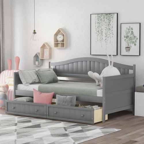 Gray Twin Wooden Daybed with 2-Drawers