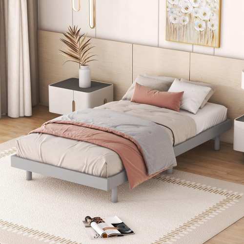 Gray Wood Frame Twin Size Platform Bed