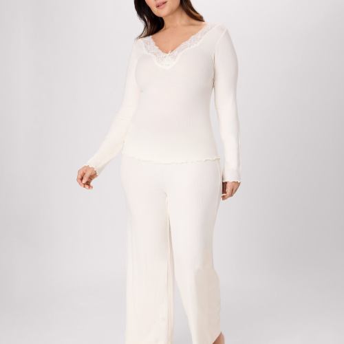 Bali Breathe Womens Pajama Set, Long-Sleeve T-Shirt Pants, 29 Pearl/Pearl