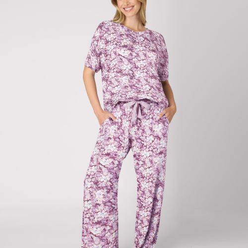 Bali Womens Pajama Set, Currant Purple Garden Floral Print/Currant Print