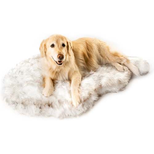 PawBrands PupRug Faux Fur Curve Orthopedic Pillow Dog Bed with Removable Cover, White/Brown, Large/X-Large