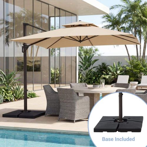 10×13 ft. 360 Rotation Outdoor Patio Cantilever Umbrella with Base in Navy Blue
