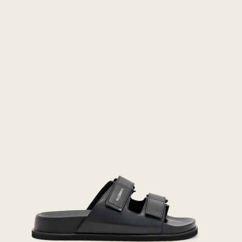 AllSaints Mens Vex Leather Sandals, Black, Size: 7
