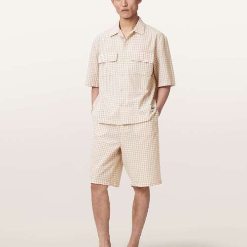 AllSaints Mens Rockland Relaxed Fit Check Shorts, Yellow
