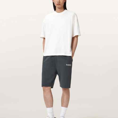 AllSaints Mens Emblem Mid Rise Cotton Sweat Shorts, Black, Size: M
