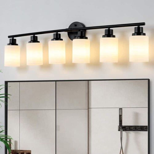 in. Matte Black Bathroom Vanity Light Fixture with Glass