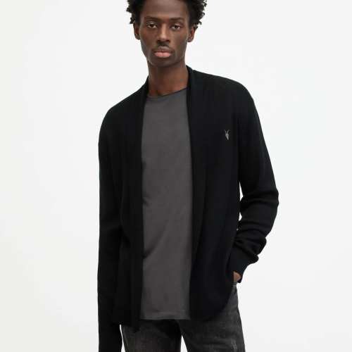 AllSaints Mens Mode Merino Open Cardigan, Black, Size: XS
