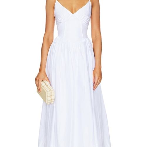 NICHOLAS Becker Princess Waist Midi Dress in White. size (also in 10, 12, 2, 4, 6, 8)