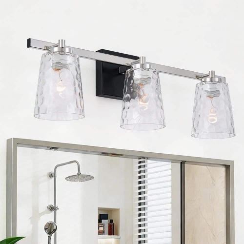 Radiance 22.8 in. 3-Light Nickel Vanity Light with Clear Water Glass Shades