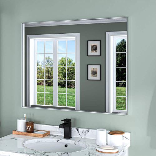 28 in. W x 36 in. H Gold Aluminum Rectangle Framed Tempered Glass Wall-Mounted Bathroom Mirror