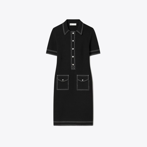 Tory Burch Topstitch Wool Camp Dress