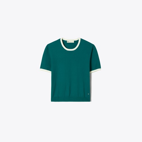 Tory Burch Contrast-Trim Short-Sleeve Sweater