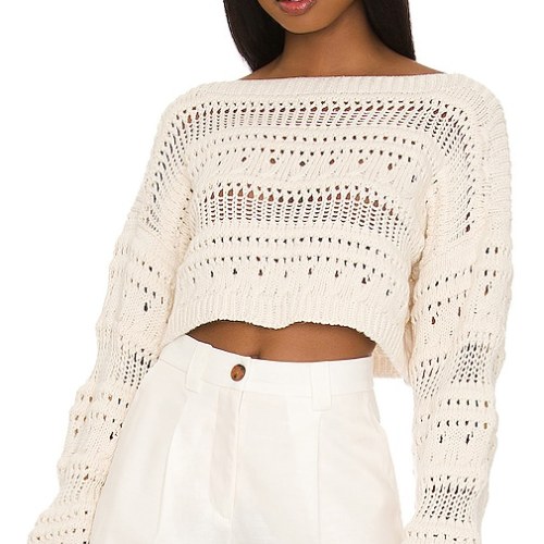 Tularosa Francis Open Stitch Cropped Pulllover in Ivory. size (also in XS)