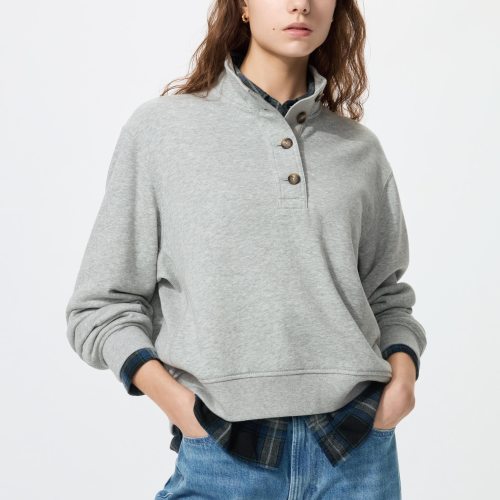 UNIQLO Womens Button Up Sweat Pullover