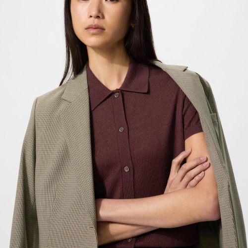 UNIQLO Womens Merino Blend Polo Cardigan Short Sleeve