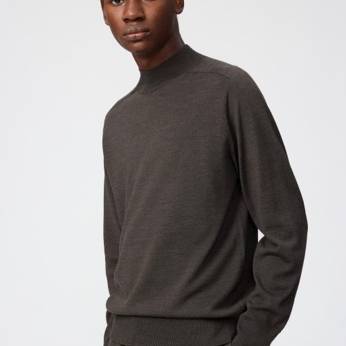 UNIQLO Mens 3D Knit Mock Neck Sweater, Brown