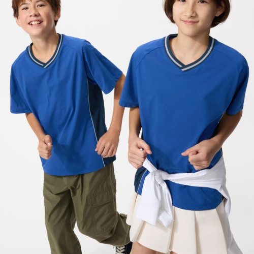 UNIQLO Kidss DRY-EX V-Neck T-Shirt Bicolor, Black, 3-4Y