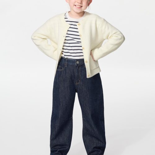 UNIQLO Kidss Barrel Leg Jeans Zip-Fly, Blue