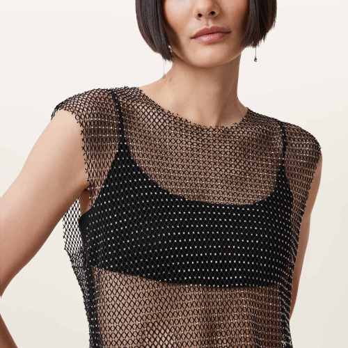 AllSaints Calytrix Sparkle Fish Net Top