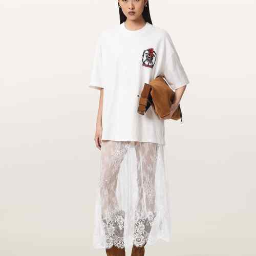 AllSaints Womens Arran Lace Ankle Length Skirt, White