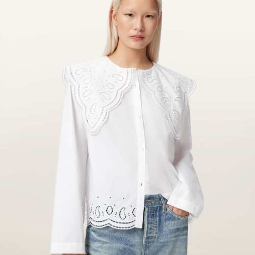 AllSaints Womens Marie Broiderie Regular Fit Shirt, White