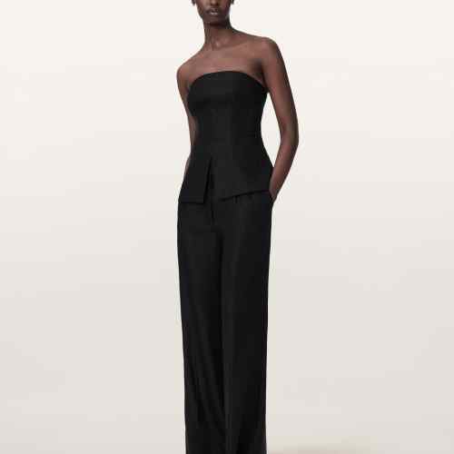 AllSaints Womens Charley Bodycon Fit Linen Blend Bodice, Black