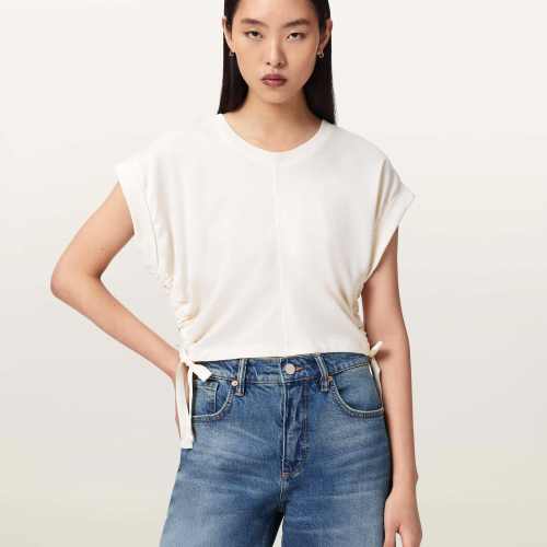AllSaints Womens Mira Cropped Satin Drawcord T-Shirt