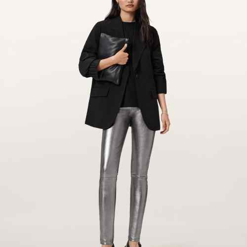 AllSaints Womens Cora Leather Leggings, Gunmetal, Size: 8