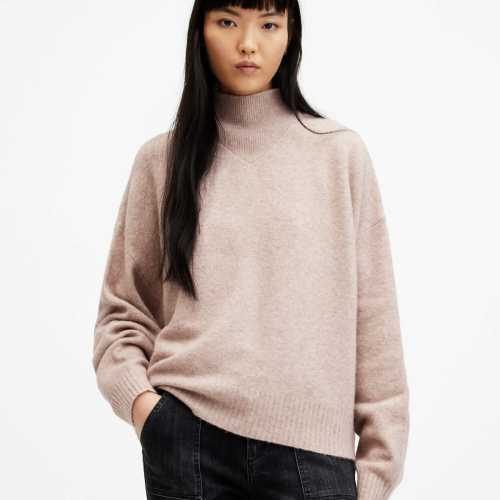 AllSaints Womens Asha Soft Fluffy Sweater, Black, Size: XS