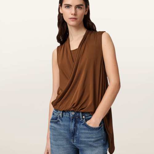 AllSaints Womens V-Neck Top, Black