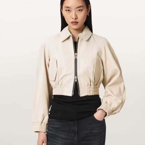 AllSaints Womens Anouk Cropped Leather Bomber Jacket