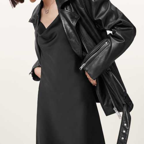 AllSaints Womens Samina Relaxed-Fit Leather Biker Jacket