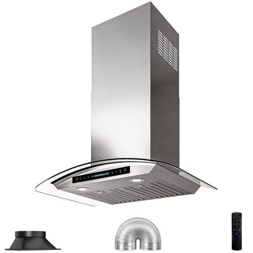 30 in. 900 CFM Ducted Wall Mount Gesture Control Downdraft System in White Tempered Glass with 4-Speed Fan, Low Noise